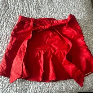 Red leather skirt